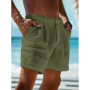 2026 Summer Cotton Linen Shorts for Men Solid Casual Button Pocket Beach Shorts Men's Comfortable Simple Vacation Leiture Pants