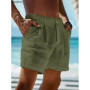 2026 Summer Cotton Linen Shorts for Men Solid Casual Button Pocket Beach Shorts Men's Comfortable Simple Vacation Leiture Pants