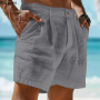 2026 Summer Cotton Linen Shorts for Men Solid Casual Button Pocket Beach Shorts Men's Comfortable Simple Vacation Leiture Pants