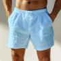 2025 Summer Loose-fit Cotton Linen Breathable Five-point Pants Men's Casual Sports Elastic Waist Drawstring Linen Shorts