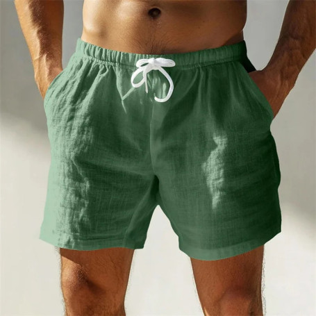 2025 Summer Loose-fit Cotton Linen Breathable Five-point Pants Men's Casual Sports Elastic Waist Drawstring Linen Shorts