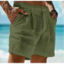 New Summer Men's Cotton-Linen Shorts: Solid-Color, Casual, Breathable, Beach-Style Cropped Shorts