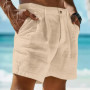 New Summer Men's Cotton-Linen Shorts: Solid-Color, Casual, Breathable, Beach-Style Cropped Shorts