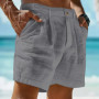 New Summer Men's Cotton-Linen Shorts: Solid-Color, Casual, Breathable, Beach-Style Cropped Shorts