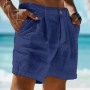 New Summer Men's Cotton-Linen Shorts: Solid-Color, Casual, Breathable, Beach-Style Cropped Shorts
