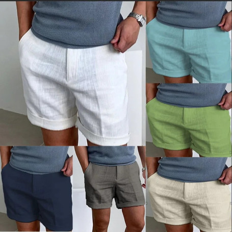 New Men's Cotton Linen Shorts Pants Male Summer Breathable Solid Color Linen Trousers Fitness Streetwear