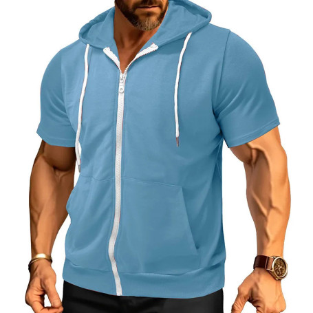 New 2026 Men's Casual Sweatshirts Short Sleeve Hoodies JacketS Solid Slim Zip Man SportS Tops Comfotable Outdoor Clothes for Men