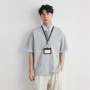 Trendy Half-zip Striped Splicing Polo Shirt Men 2026 Summer Lapel Loose Shoulder Casual Short-sleeved T-shirt