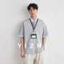 Trendy Half-zip Striped Splicing Polo Shirt Men 2026 Summer Lapel Loose Shoulder Casual Short-sleeved T-shirt