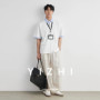 Trendy Half-zip Striped Splicing Polo Shirt Men 2026 Summer Lapel Loose Shoulder Casual Short-sleeved T-shirt