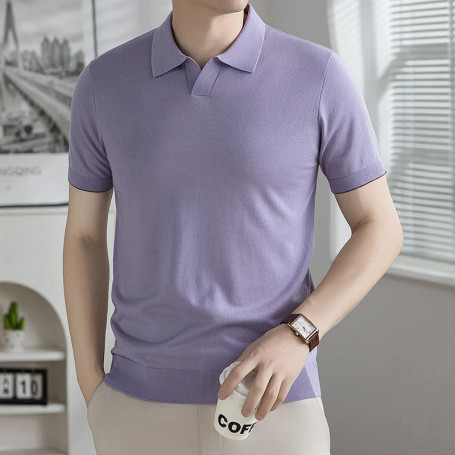 New 100 Lyocell Men'S T-Shirt Summer Thin Loose Casual Knit Collared Short-Sleeve Comfortable Breathable Polo Shirt