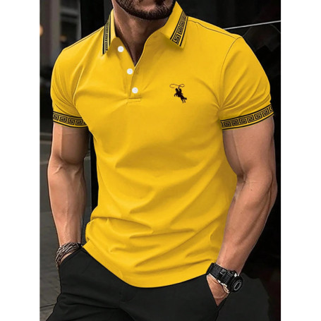 men's short-sleeved POLO shirt for summer men's polyester sports polo shirt comfortable 3D striped pattern print Men's clothing