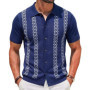 Men's European and American men's summer striped jacquard knitted shirt, fashionable short sleeved cardigan, casual polo shirt