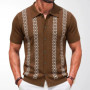 Men's European and American men's summer striped jacquard knitted shirt, fashionable short sleeved cardigan, casual polo shirt