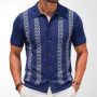 Men's European and American men's summer striped jacquard knitted shirt, fashionable short sleeved cardigan, casual polo shirt