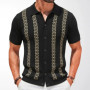 Men's European and American men's summer striped jacquard knitted shirt, fashionable short sleeved cardigan, casual polo shirt