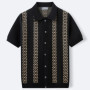 Men's European and American men's summer striped jacquard knitted shirt, fashionable short sleeved cardigan, casual polo shirt