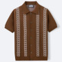 Men's European and American men's summer striped jacquard knitted shirt, fashionable short sleeved cardigan, casual polo shirt