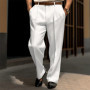 Men Stand Pocket Business Elegant Wide Leg Pants Solid White Khaki Formal Party Trousers Plus Size Men Fashion Casual Suit Pants