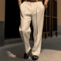 Men Stand Pocket Business Elegant Wide Leg Pants Solid White Khaki Formal Party Trousers Plus Size Men Fashion Casual Suit Pants