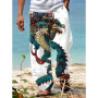 Spring Summer New Men's Cool Touch Trousers Dragon Print Stretch Breathable Trousers Hawaii Beach Drawstring Trousers