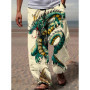 Spring Summer New Men's Cool Touch Trousers Dragon Print Stretch Breathable Trousers Hawaii Beach Drawstring Trousers