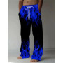 Fashion Men's Pants Casual Retro Flame Print Straight Leg Pants Summer Men'S Loose Fit Trousers With Drawstring As Gift