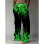 Fashion Men's Pants Casual Retro Flame Print Straight Leg Pants Summer Men'S Loose Fit Trousers With Drawstring As Gift
