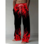 Fashion Men's Pants Casual Retro Flame Print Straight Leg Pants Summer Men'S Loose Fit Trousers With Drawstring As Gift