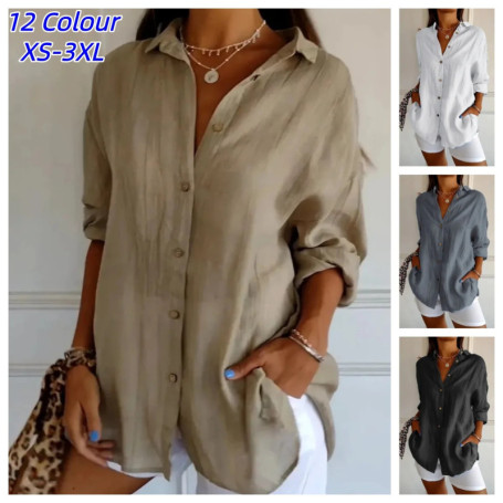 Shirt Women's Lapel Long Sleeve Solid Color Casual Single Breasted New Fashion Casual Restro Shirt Tops Blouses for Female