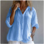 Elegant Long Sleeve Pure Color Casual Shirt for Women Cotton Linen Button up Top Spring Autumn New Style Cross Border
