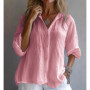 Elegant Long Sleeve Pure Color Casual Shirt for Women Cotton Linen Button up Top Spring Autumn New Style Cross Border