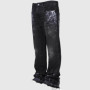 Men's Fashion Jeans Work Pants, European and American Fashion Workwear Elastic Patchwork Denim Layered Flared Pants S-XXL