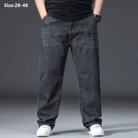 Loose Jeans Men Wide Leg Straight Stretched 150KG Elastic Plus Size 44 46 48 High Waist Large Trousers Classic Black Male Pants
