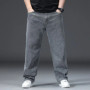 Loose Jeans Men Wide Leg Straight Stretched 150KG Elastic Plus Size 44 46 48 High Waist Large Trousers Classic Black Male Pants