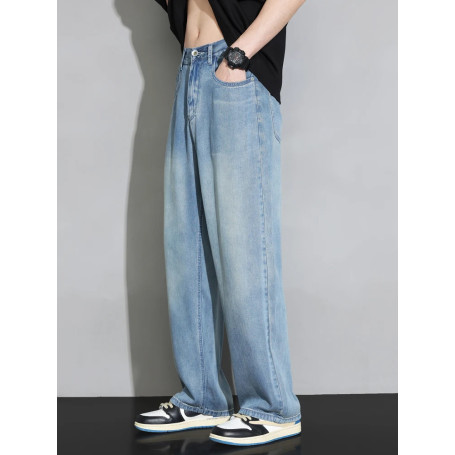 Summer High Quality Cozy Soft 100Lyocell Fabric Jeans Men Elastic Waist Denim Trousers Korea Loose Straight Blue Casual Pants