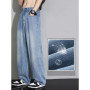 Summer High Quality Cozy Soft 100Lyocell Fabric Jeans Men Elastic Waist Denim Trousers Korea Loose Straight Blue Casual Pants