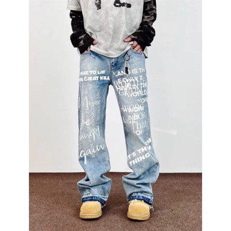 2025 Ropa Y2K Fashion Letter Printed Washed Blue Baggy New Jeans Pants For Men Clothing Gothic Punk Vintage Lady Denim Trousers