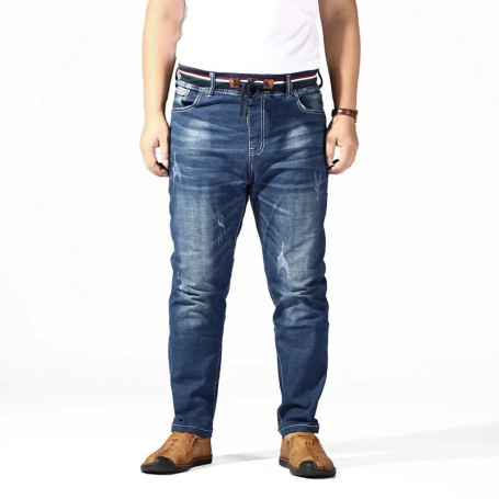 Plus Size Summer Jeans Men 6XL 7XL 8XL 180KG Homme Stretch Thin Straight Loose Pants Denim Sweatpants Scratched Ripped Trousers