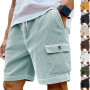 Men's Summer Corduroy Cargo Shorts Casual Multi-Pocket Drawstring Waist Breathable Sports Beach 5-Point Pants Loose Fit Trousers