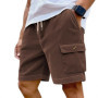 Men's Summer Corduroy Cargo Shorts Casual Multi-Pocket Drawstring Waist Breathable Sports Beach 5-Point Pants Loose Fit Trousers