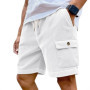 Men's Summer Corduroy Cargo Shorts Casual Multi-Pocket Drawstring Waist Breathable Sports Beach 5-Point Pants Loose Fit Trousers