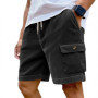Men's Summer Corduroy Cargo Shorts Casual Multi-Pocket Drawstring Waist Breathable Sports Beach 5-Point Pants Loose Fit Trousers