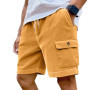 Men's Summer Corduroy Cargo Shorts Casual Multi-Pocket Drawstring Waist Breathable Sports Beach 5-Point Pants Loose Fit Trousers
