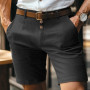 Summer Casual Shorts Men Vintage Buttoned Linen Breathable Knee Length Trousers Slim Fit Straight Male Fashion Solid Short Pants