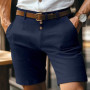 Summer Casual Shorts Men Vintage Buttoned Linen Breathable Knee Length Trousers Slim Fit Straight Male Fashion Solid Short Pants