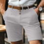 Summer Casual Shorts Men Vintage Buttoned Linen Breathable Knee Length Trousers Slim Fit Straight Male Fashion Solid Short Pants