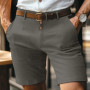 Summer Casual Shorts Men Vintage Buttoned Linen Breathable Knee Length Trousers Slim Fit Straight Male Fashion Solid Short Pants