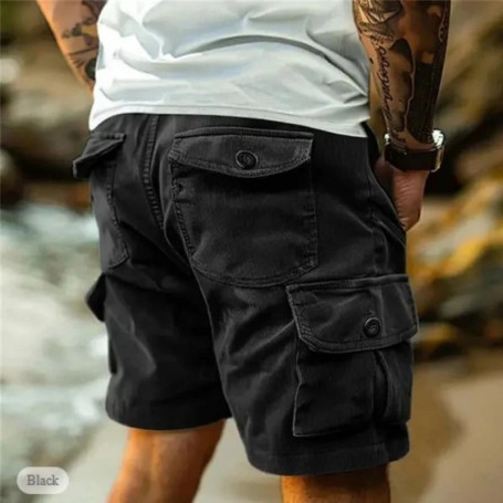 Men's Casual And Cargo Shorts Summer Corduroy Loose Elastic Waist Multi-Pocket Leisure Pants Embroidery Male Trousers HWY6689