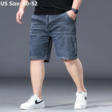 Men Shorts Loose Half Denim Trousers Summer Stretched Plus Size 150KG 46 48 50 52 Elastic High Waisted Oversized Short Jeans